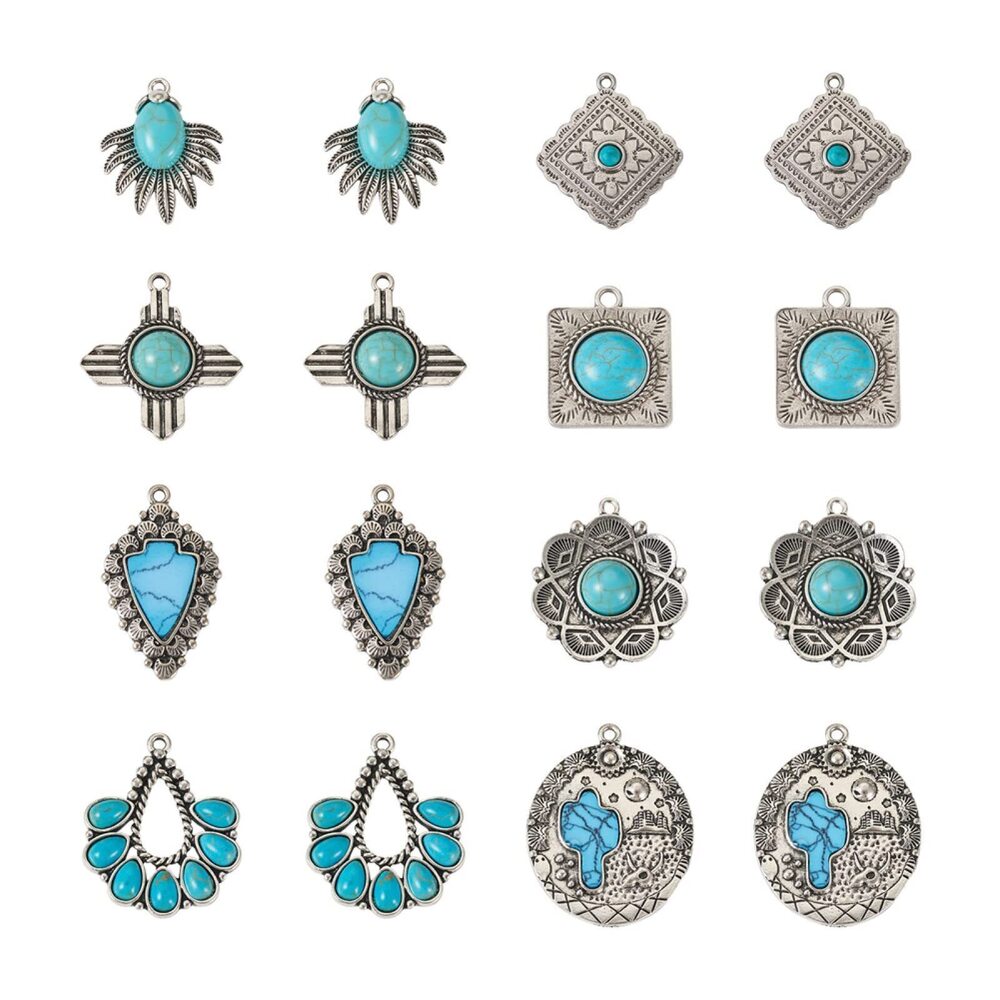 4140 16Pcs Western Charms for Jewelry Making Turquoise Charms Tibetan Style